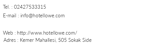 Lowe Hotel telefon numaralar, faks, e-mail, posta adresi ve iletiim bilgileri